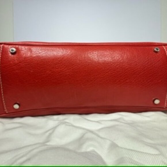 Kate Spade New York "Tomato" Red Pebbled Leather Satchel – Striped Lining - Picture 4 of 11